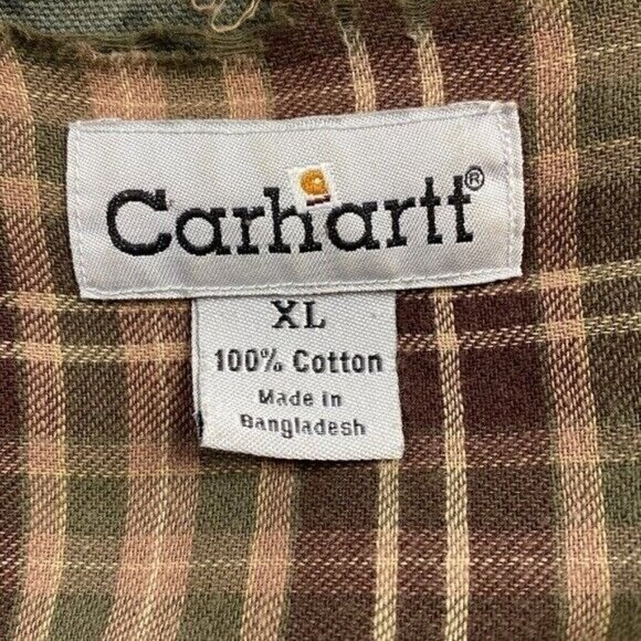 Vintage Carhartt Green Flannel Lined Snap Button Up Canvas Shirt Size XL Grunge - Picture 3 of 12